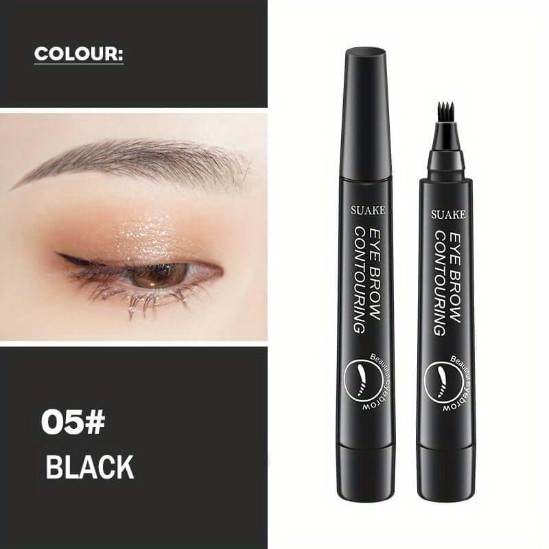 Waterproof eyebrow pen in black color for precise and defined eyebrow contouring.