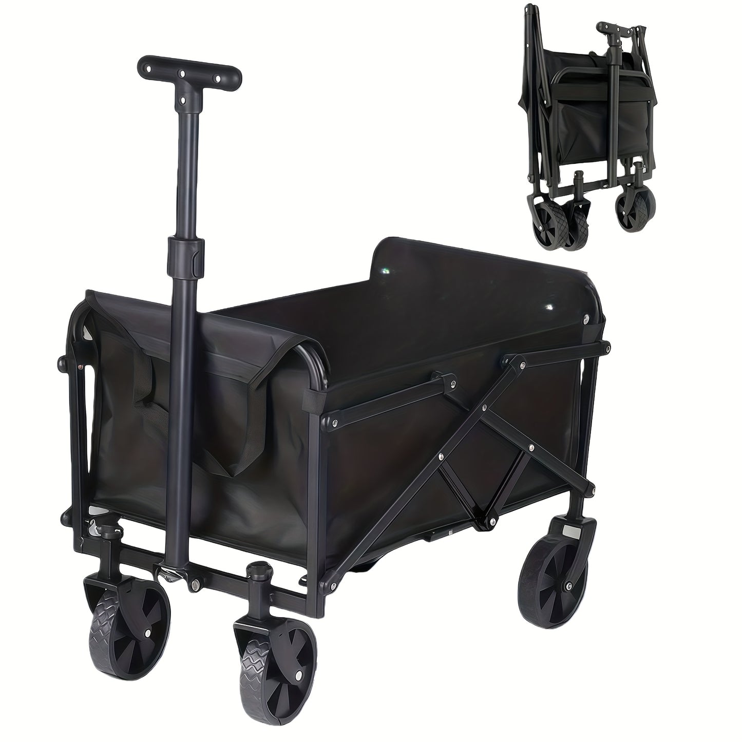 Heavy duty folding cart for outdoor use with sturdy wheels and foldable design.