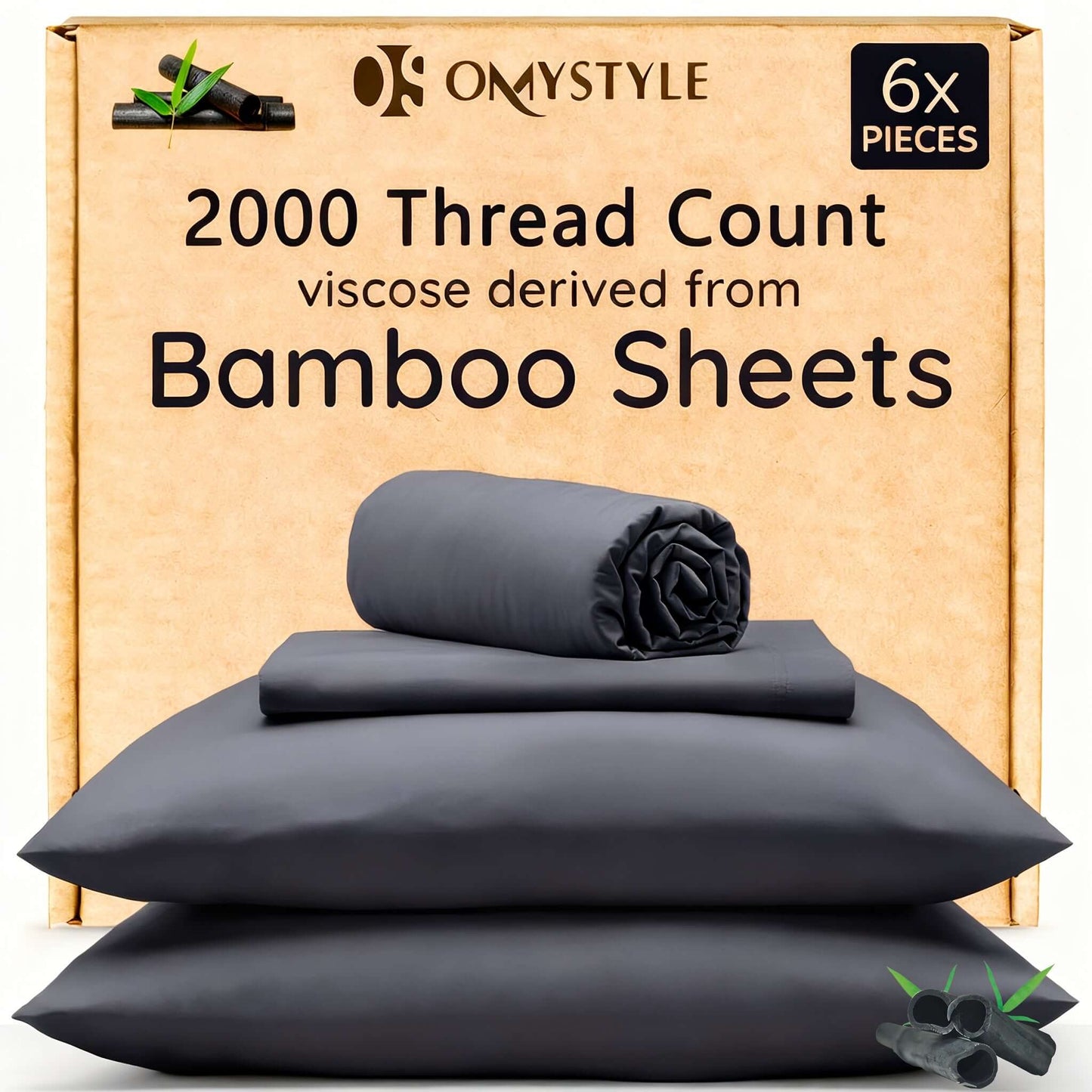 6pcs Bamboo Cooling Bedding Set featuring 2000 thread count viscose derived from Bamboo Sheets in a stylish packaging.