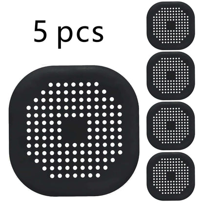 Silicone drain protector for bathroom kitchen, 5 pcs set, designed to prevent clogs and debris in sinks.