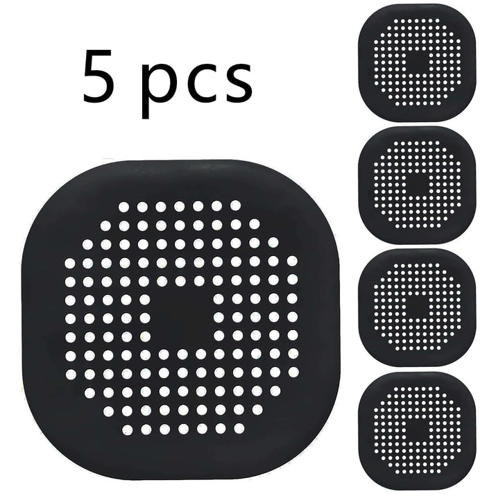 Silicone drain protector for bathroom kitchen, 5 pcs set, designed to prevent clogs and debris in sinks.
