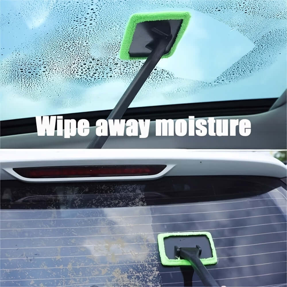 Car window cleaning brush kit in action, effectively wiping away moisture from car windows.
