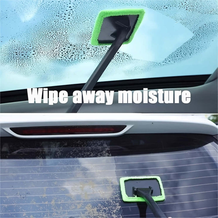 Car window cleaning brush kit in action, effectively wiping away moisture from car windows.