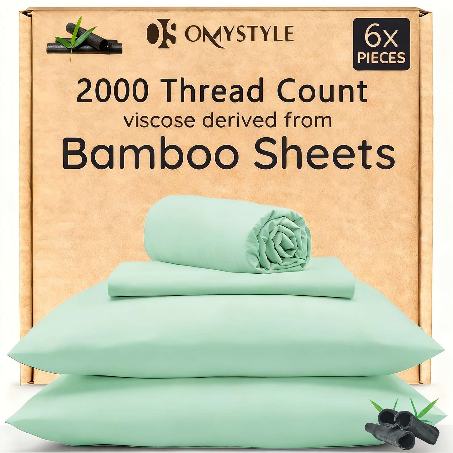 4pcs/6pcs Bamboo Cooling Bedding Set featuring 2000 thread count viscose derived from bamboo sheets.