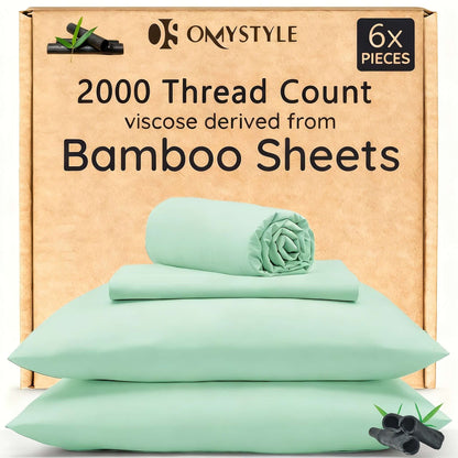 4pcs/6pcs Bamboo Cooling Bedding Set featuring 2000 thread count viscose derived from bamboo sheets.