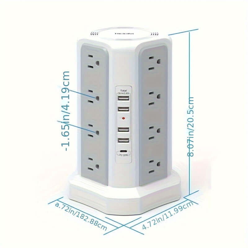 flat plug power board with USB ports featuring multiple outlets and USB ports for convenient charging