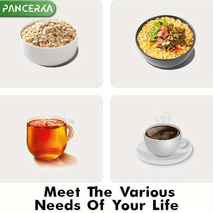 Assorted food items including oats, noodles, tea, and coffee in stylish bowls, showcasing diverse meal options.