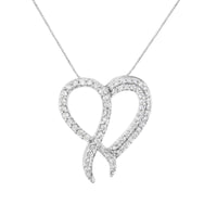 .925 Sterling Silver 1 cttw Diamond Heart and Ribbon 18" Pendant Necklace (I-J Clarity, I2-I3 Color) - 18"-0