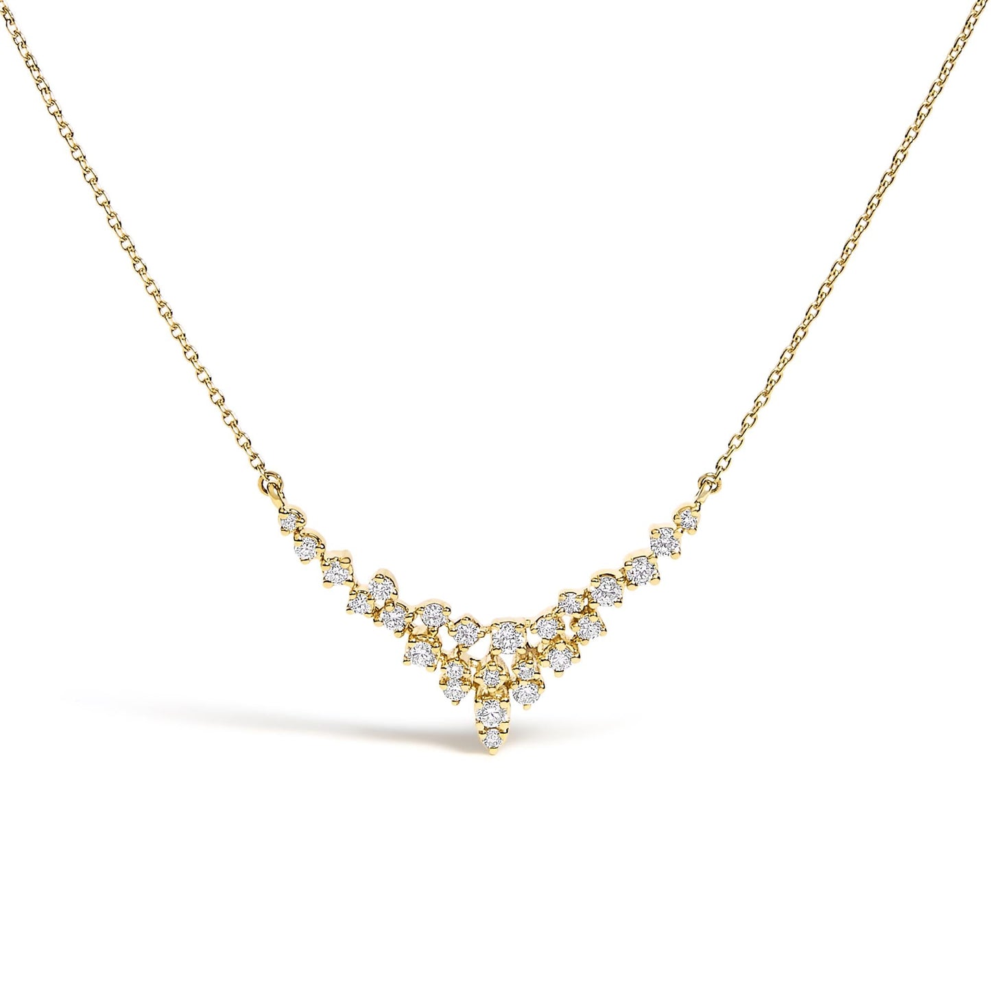 14K Yellow Gold 1/2 Cttw Diamond Scattered "V" Necklace (I-J Color, SI2-I1 Clarity) - 18" Inches-0