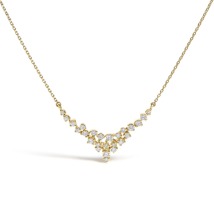 14K Yellow Gold 1/2 Cttw Diamond Scattered "V" Necklace (I-J Color, SI2-I1 Clarity) - 18" Inches-0