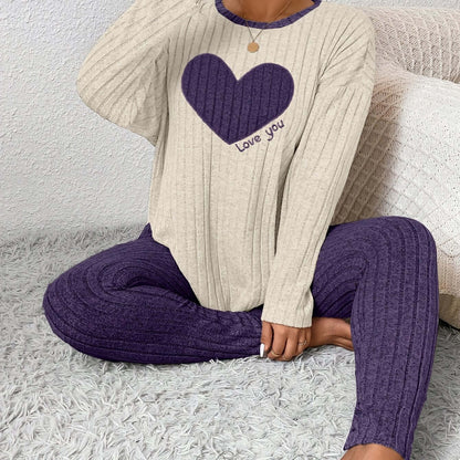 plus size heart fitted loungewear featuring a cozy sweater with heart design and matching leggings.