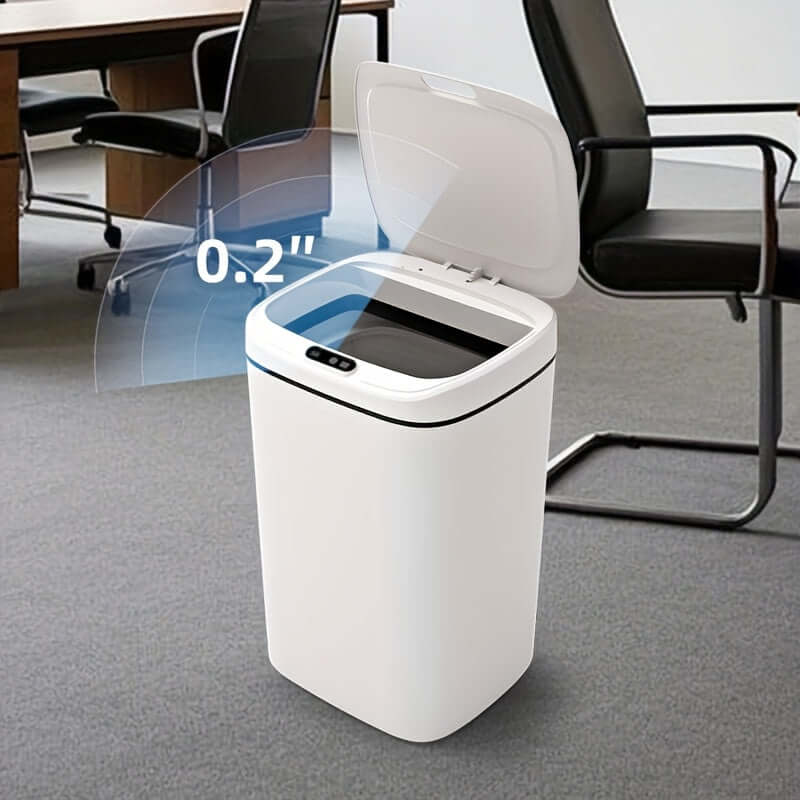 motion-sensor trash can specifications with lid opening 0.2 inches in modern office setting