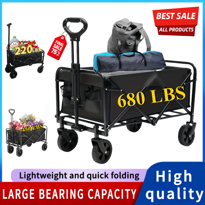 heavy duty folding cart for outdoor use with large capacity of 680 lbs and quick folding design.
