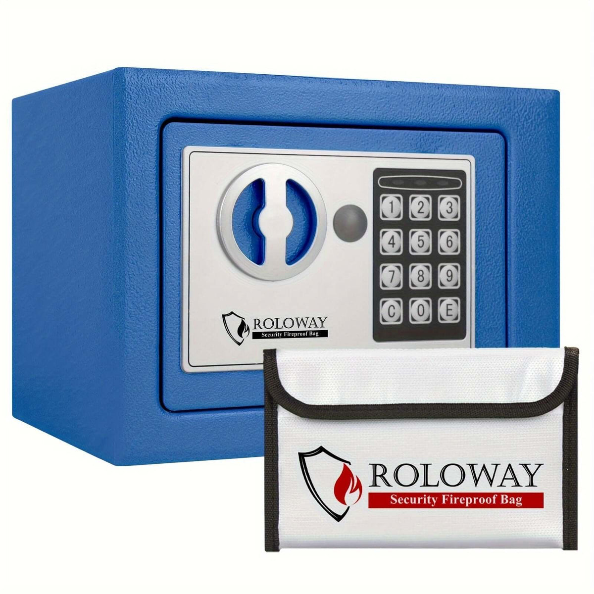 heavy-duty fireproof safe with keypad and fireproof bag for secure storage.