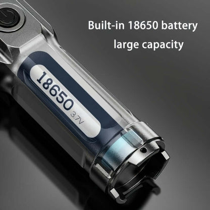 high-power zoom flashlight featuring a built-in 18650 battery with large capacity for extended use.