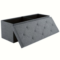 storage ottoman bench with tufted gray fabric and storage compartments, perfect for home organization.