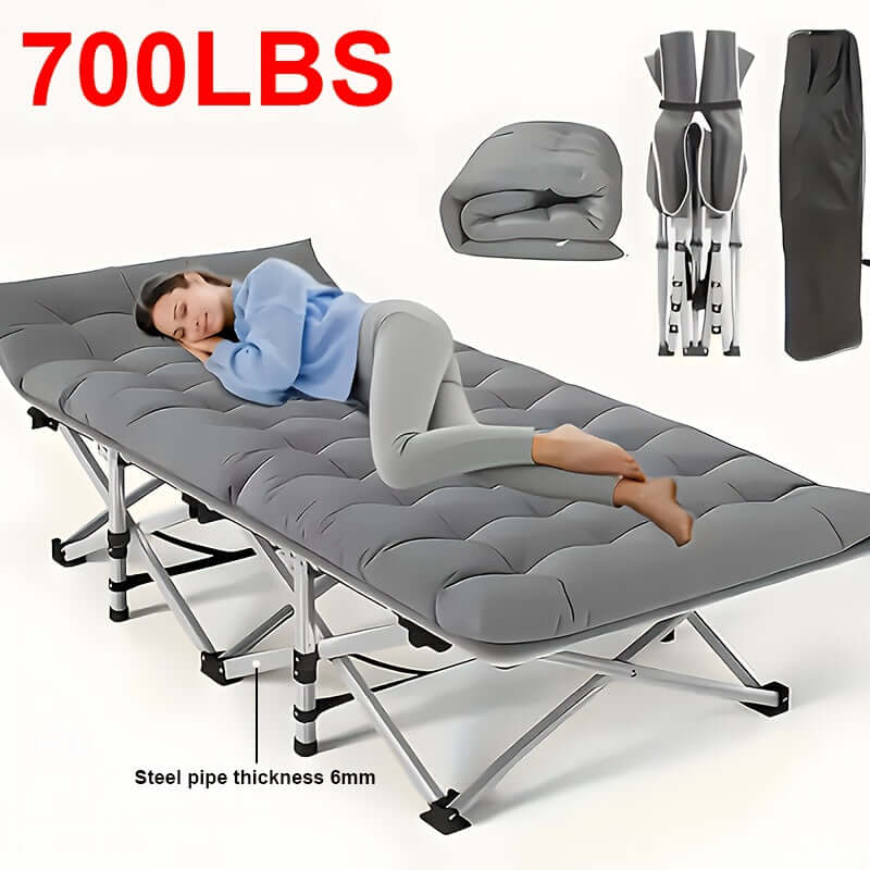 Portable folding guest bed with a comfortable mattress and sturdy frame, supporting up to 700lbs.