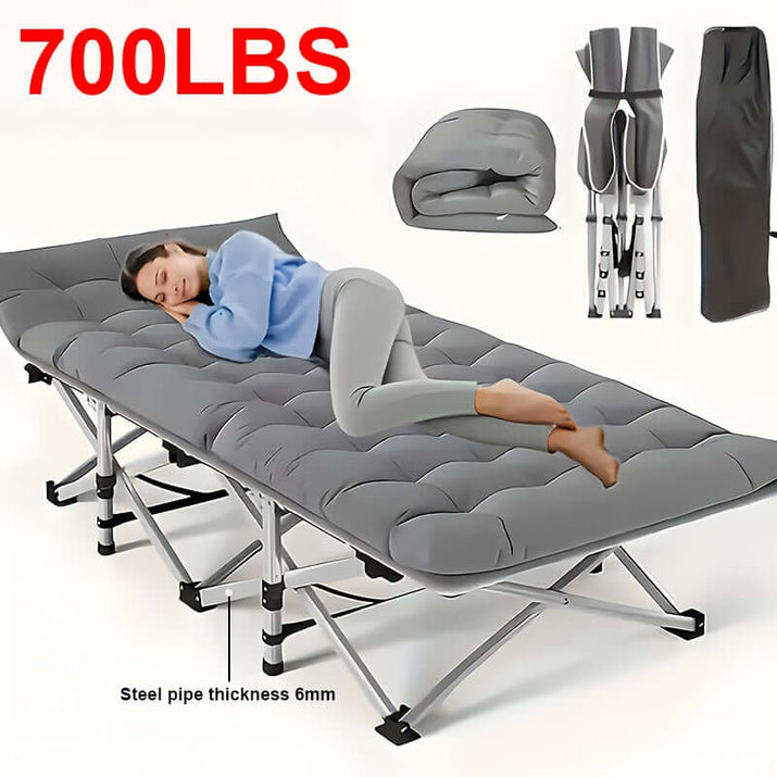 Portable folding guest bed with a comfortable mattress and sturdy frame, supporting up to 700lbs.