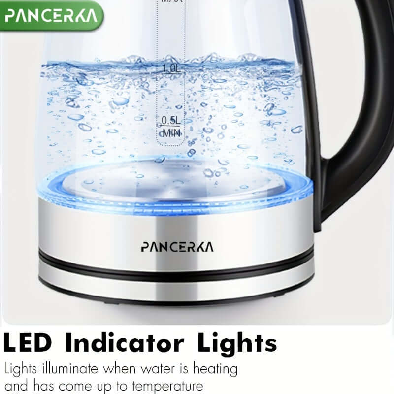 electric tea kettle with auto shut off featuring LED indicator lights that illuminate when water heats up