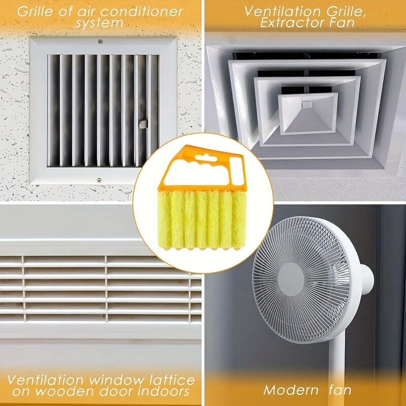 washable window cleaning brush on display with air conditioning grille and modern fan.