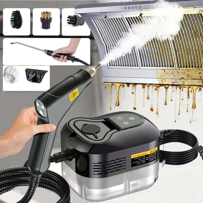 high pressure handheld steam cleaner with various accessories and steam nozzle for deep cleaning surfaces.