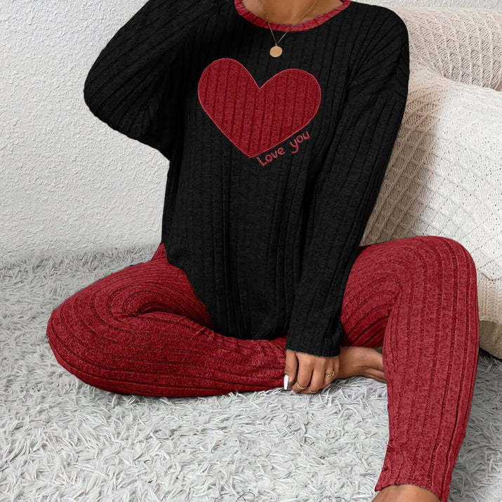 plus size heart fitted loungewear featuring a heart graphic and cozy ribbed fabric.