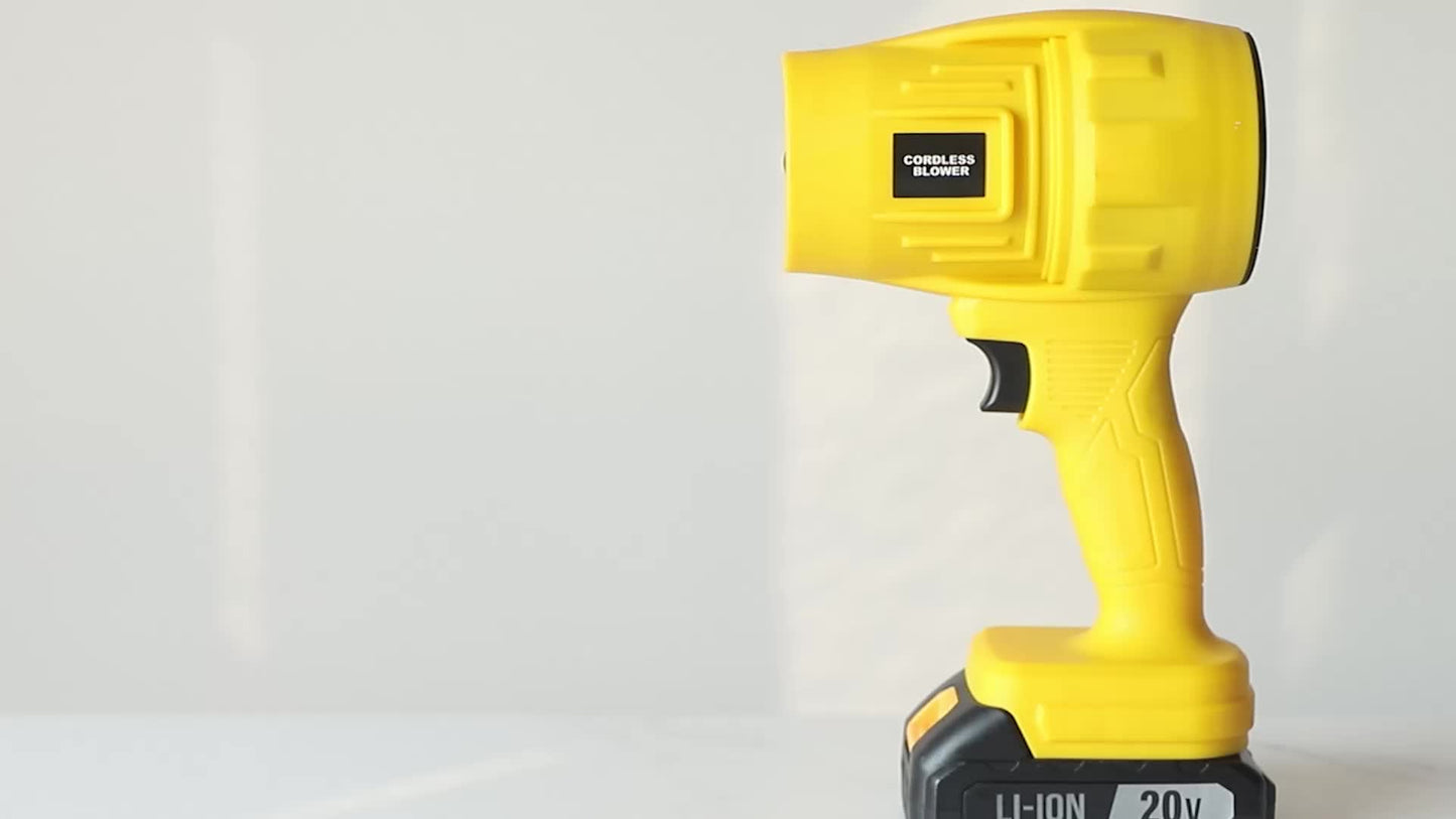 TEGATOK rechargeable battery specifications shown on a yellow cordless tool with a battery pack.