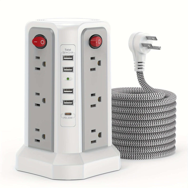 flat plug power board with USB ports featuring multiple outlets and a stylish design