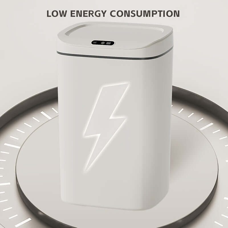 motion-sensor trash can specifications with low energy consumption design and modern appearance.