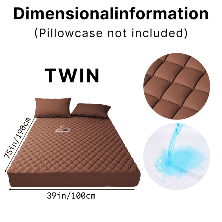 Twin size mattress dimensions information, 75in x 39in, brown color, pillowcase not included.