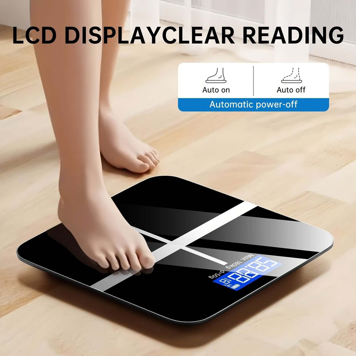 high-precision digital bathroom scale with LCD display and automatic power-off features