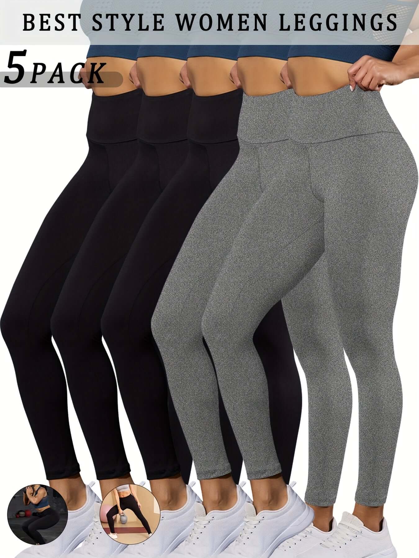 high waisted tummy control leggings in a pack of five stylish colors for women.