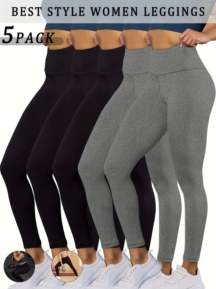 high waisted tummy control leggings in a pack of five stylish colors for women.