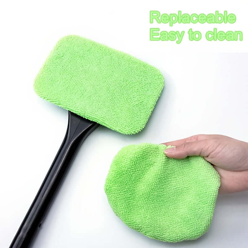 car window cleaning brush kit with replaceable and easy-to-clean microfiber heads