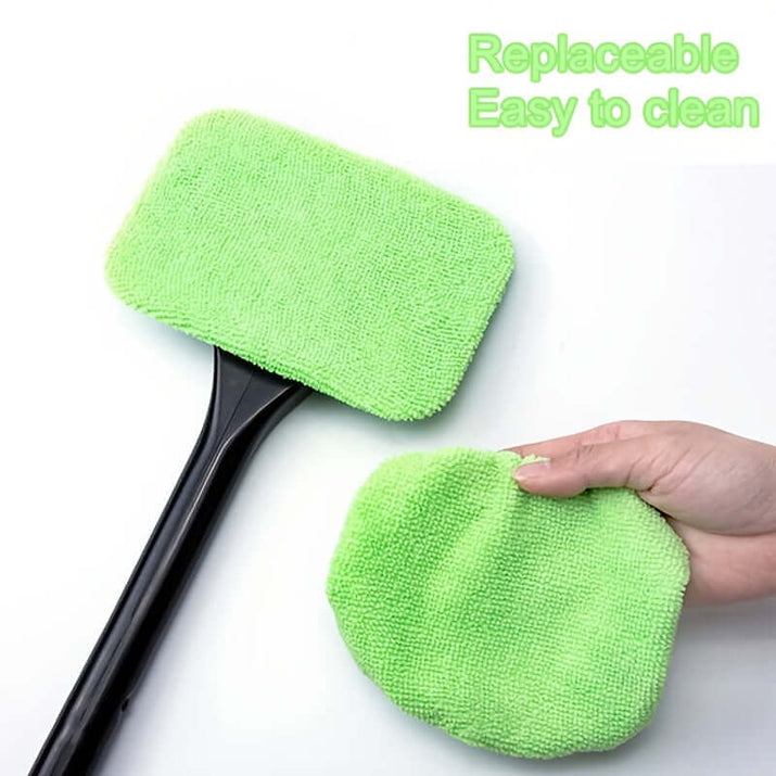 car window cleaning brush kit with replaceable and easy-to-clean microfiber heads