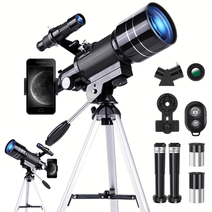 portable 150X telescope with tripod and smartphone holder for stargazing, easy to carry and use.