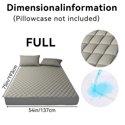 Full size mattress dimensions information with quilted design, excluding pillowcase, 54in x 75in.
