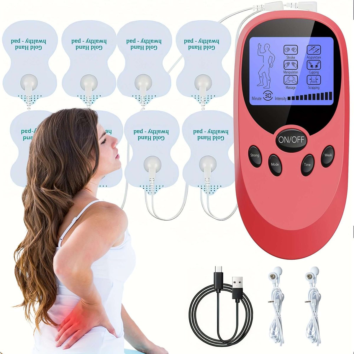 CESLIFF TENS EMS muscle stimulator with pads for pain relief and recovery.