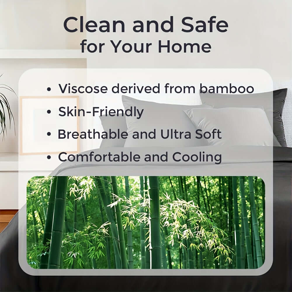 Clean and Safe Bamboo Cooling Bedding Set showcasing skin-friendly and breathable features.