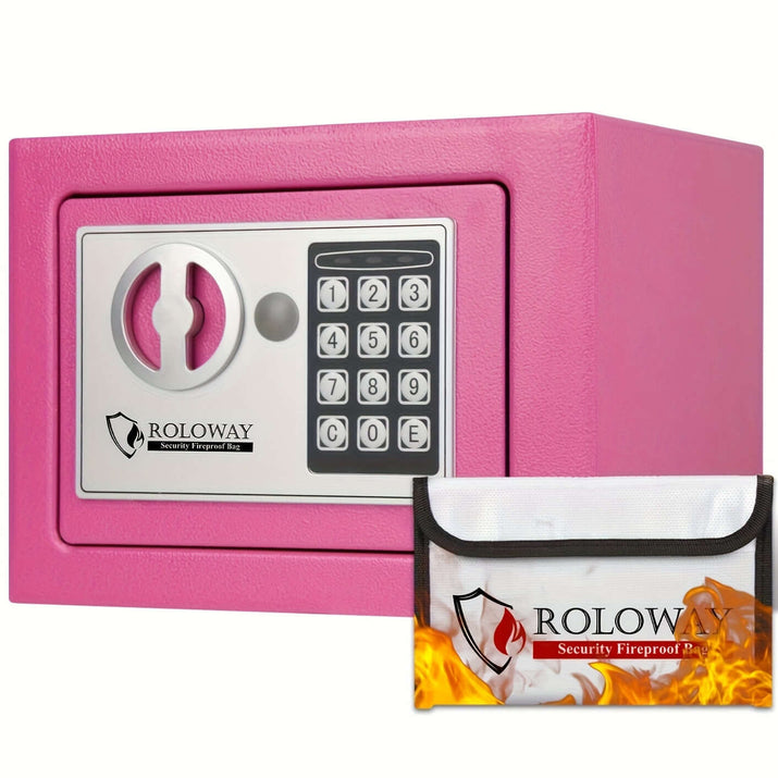 heavy-duty fireproof safe with keypad in pink color.