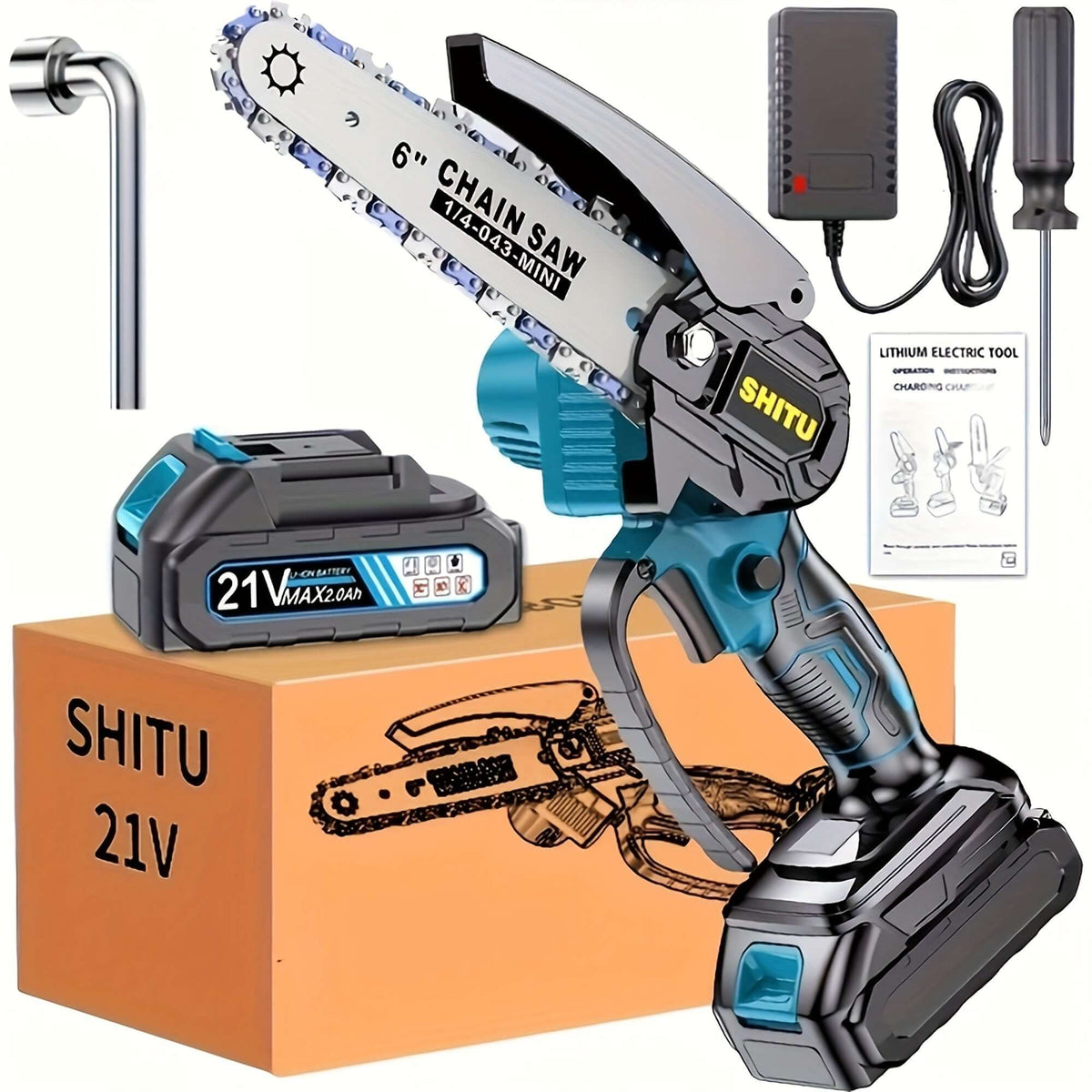 cordless mini chainsaw with battery and charger for convenient outdoor activities