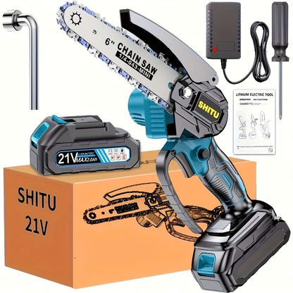 cordless mini chainsaw with battery and charger for convenient outdoor activities