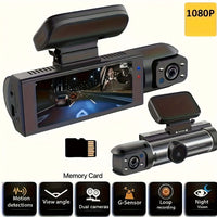 Dual camera dash cam featuring 1080P recording and night vision capabilities.