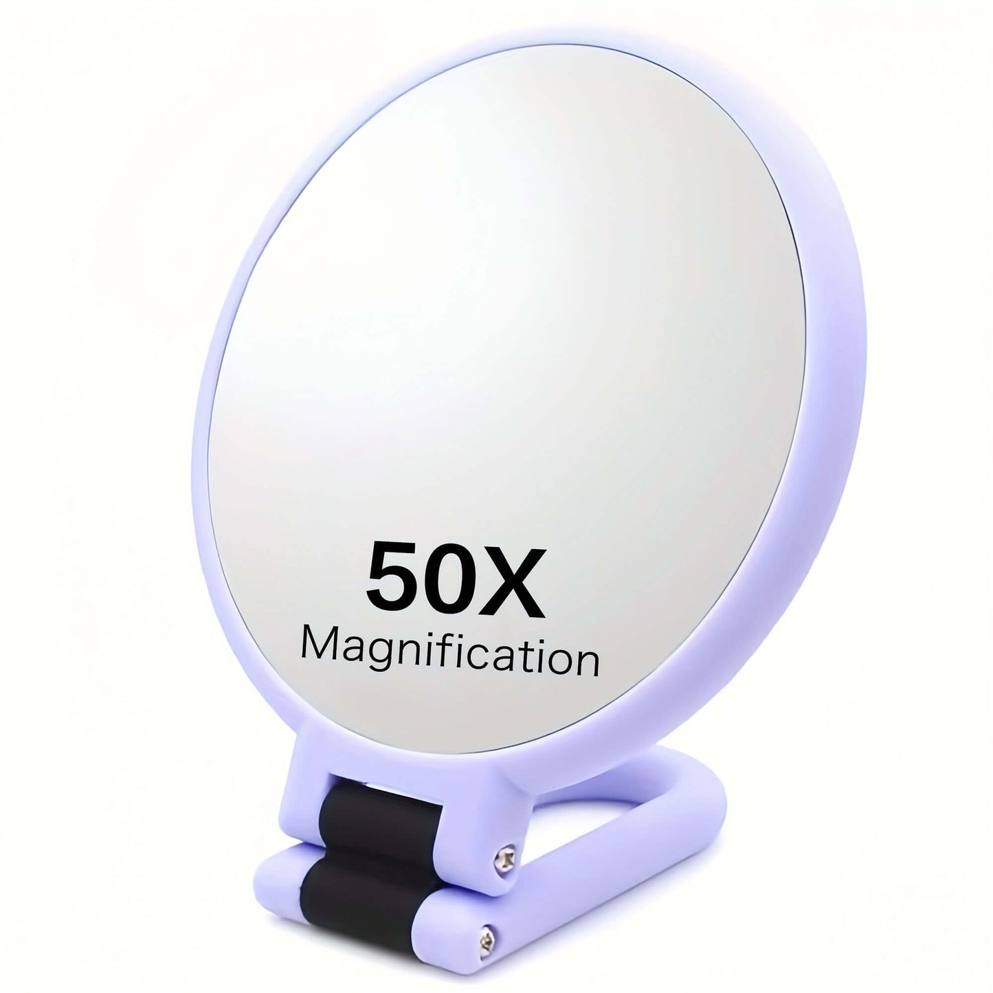 50x magnifying handheld mirror with 50X magnification in a stylish lavender design.