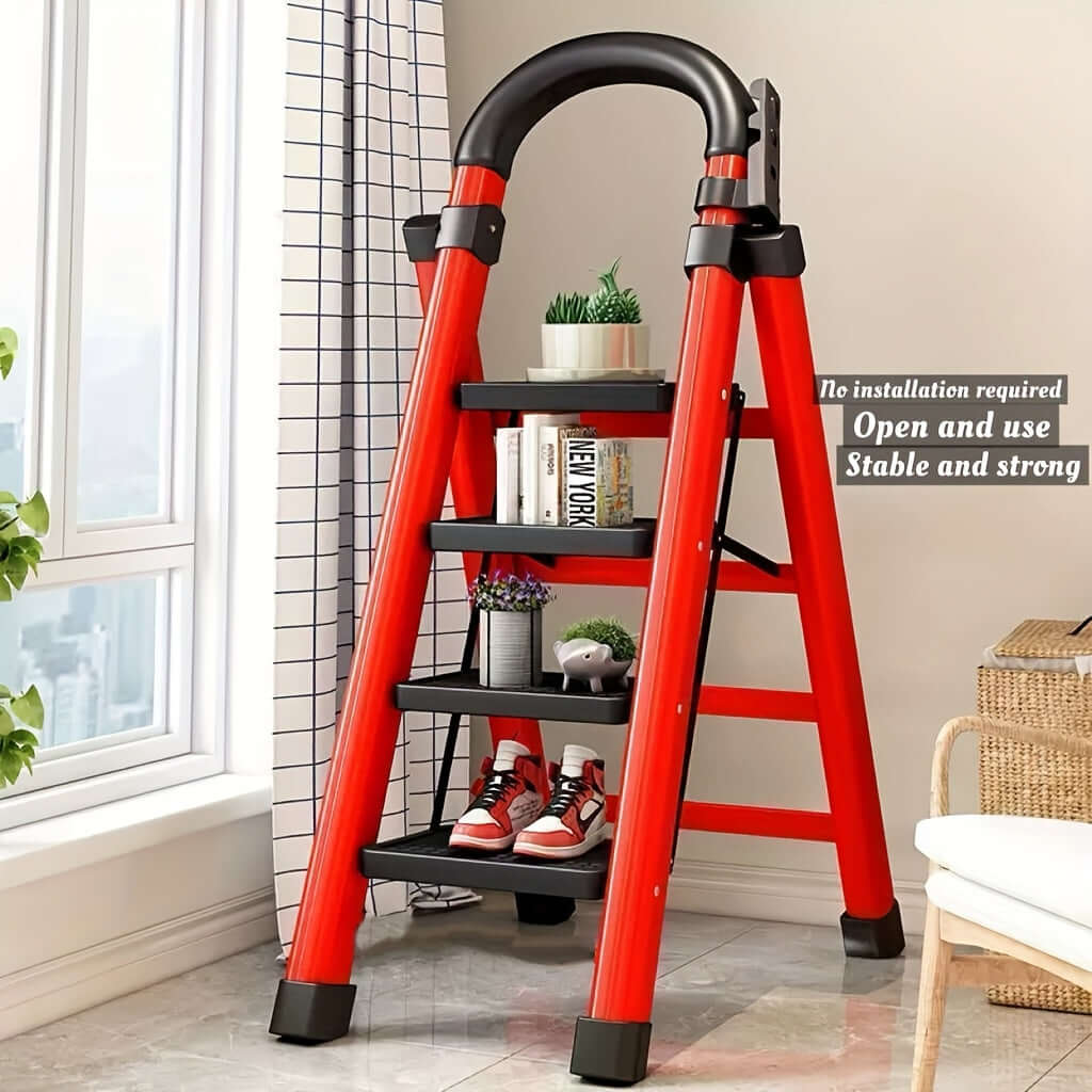 heavy-duty portable folding ladder in a modern home with open design and stable construction