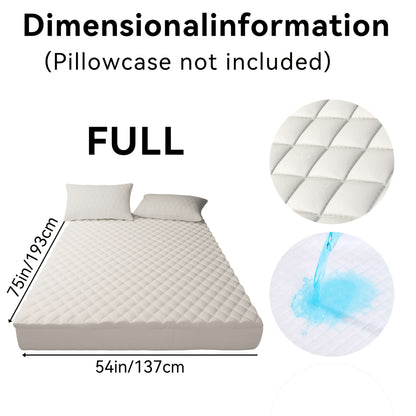 Dimensional information for full size mattress, 75in x 54in dimensions, pillowcase not included.