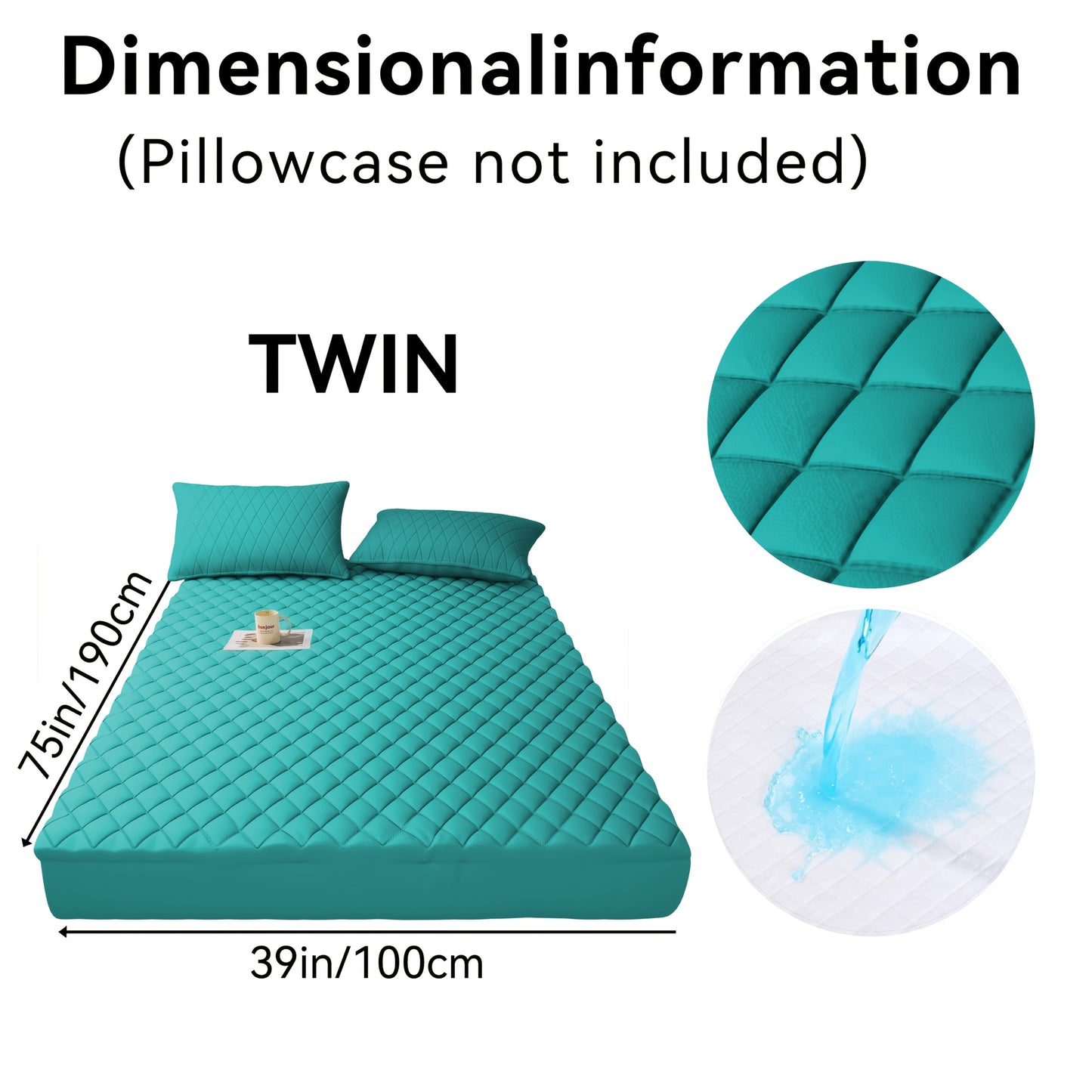 Twin ultrasonic embossed polyester fabric specifications mattress with diamond quilting, dimensions 75in x 39in.