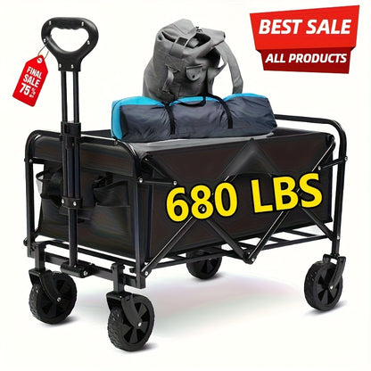 heavy duty folding cart for outdoor use with bags and 680 lbs capacity for easy transport.