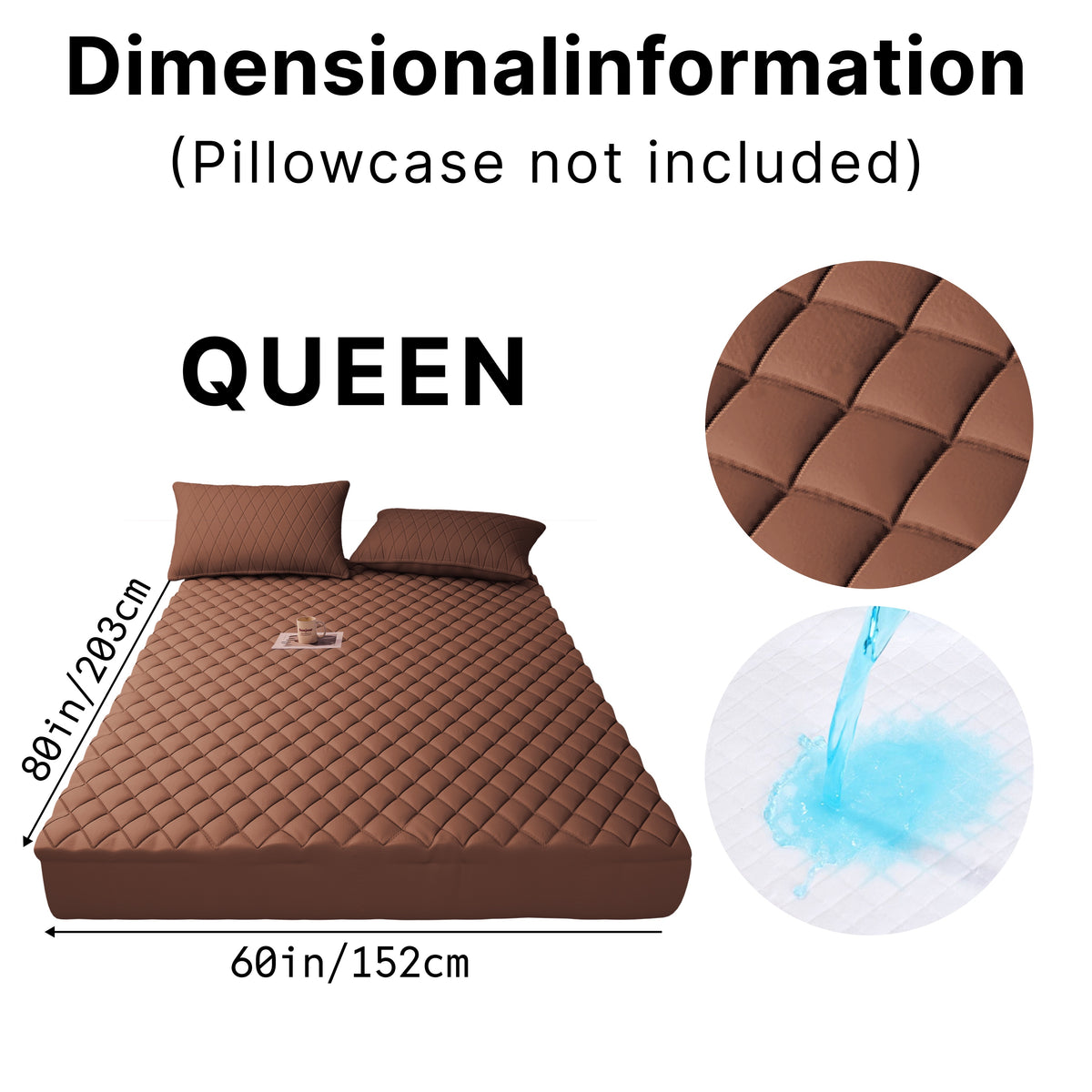 Queen size ultrasonic embossed polyester fabric specifications mattress with dimensional information.