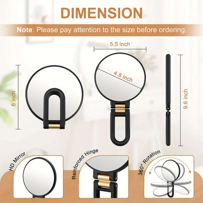 50x magnifying handheld mirror dimensions with 6 inch height and 4.8 inch diameter.